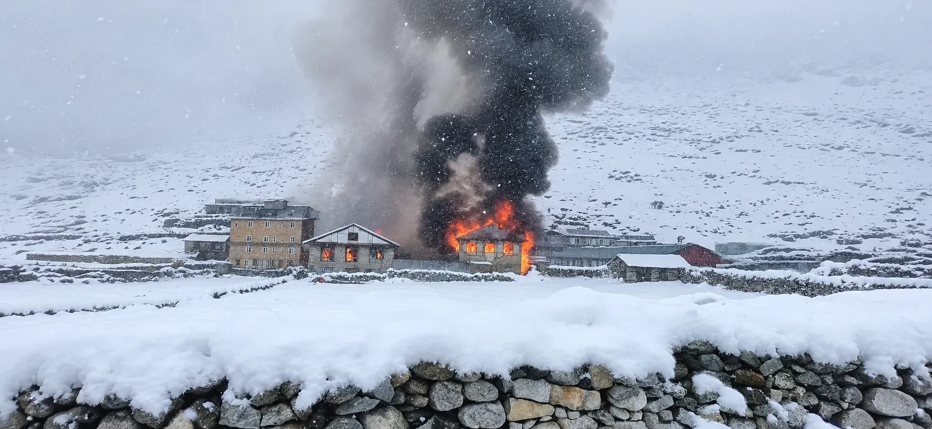 Snowy Mountain Village Fire .webp